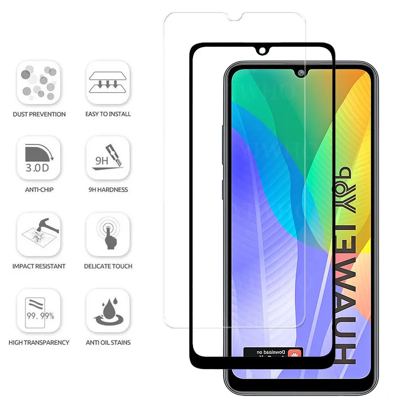 2 IN 1 for Huawei Y6p Tempered Glass 9H 2.5D Premium Screen Protector Film for Huwei Y6 Y 6 P MED-LX9 MED-LX9N Camera Lens Glass