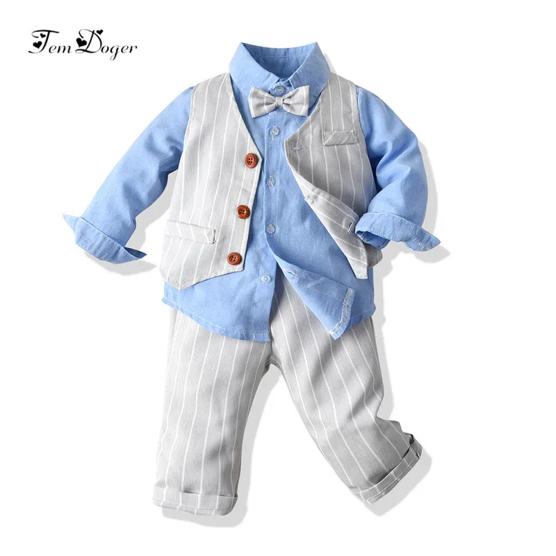 Tem doger baby boy long-sleeved clothing top+pants+vest 3pcs sport suit children's clothes set newborn bebes outfits clothing