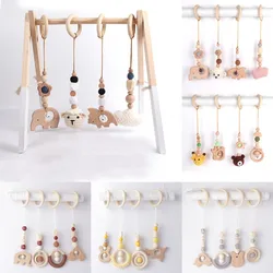 4 Pcs/Set Baby Gym Frame Pendants Crochet Rattle Wooden Teether Infant Newborn Teething Nursing Toys Shower Gifts Room Decor