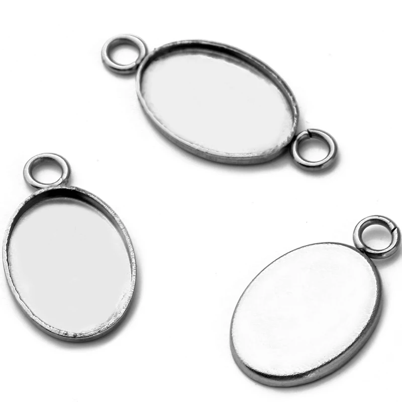 

10x14mm Stainless Steel Cameo Cabochon Bezel Base Oval tray with Loops Pendant Hanging Dangle Earrings Supplies Findings DIY