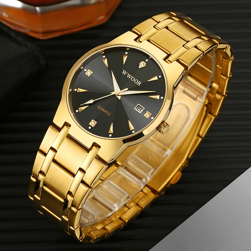 WWOOR Watches For Men Luxury Gold Quartz Clock Automatic Date Man\'s Wristwatch Sports Waterproof Male Watch Relogio Masculino