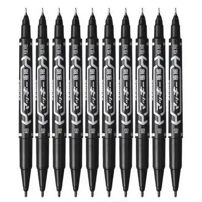 6 Pcs/Set Wholesale Twin Tip Permanent Marker Pen Fine Point Waterproof Ink Thin Nib Crude Nib Black Ink 0.5mm-1mm Fine Color