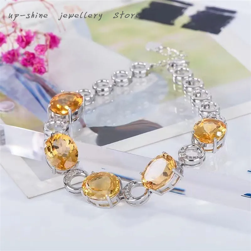 

New women's 925 silver inlaid natural citrine bracelet, exquisitely crafted, simple and elegant, must-have for parties