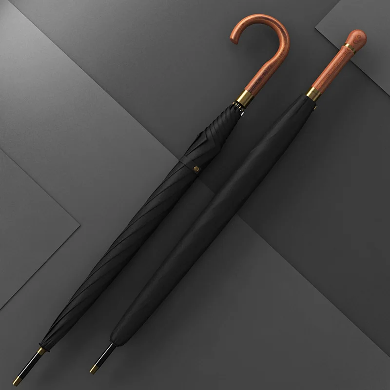 OLYCAT-Long Straight Umbrella with Curved Handle, High Quality, Business Wooden Handle, 8K Fashion