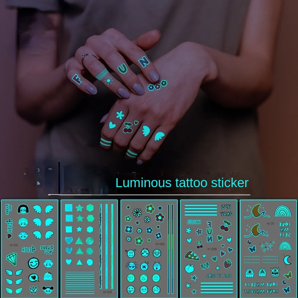 

Waterproof Temporary Tatoo Blue Luminous Tattoo Stickers Rainbow Party Face Finger Fake Tattoo Stickers Fluorescent Glowing