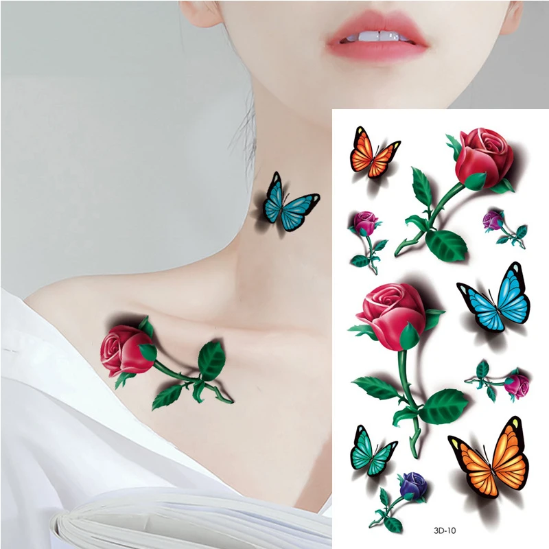 36 Pieces/set Waterproof Transfer Body Tattoo Temporary Tattoo Sticker Flower Rose Butterfly Art Fake Beauty Flash 3D Tattoos