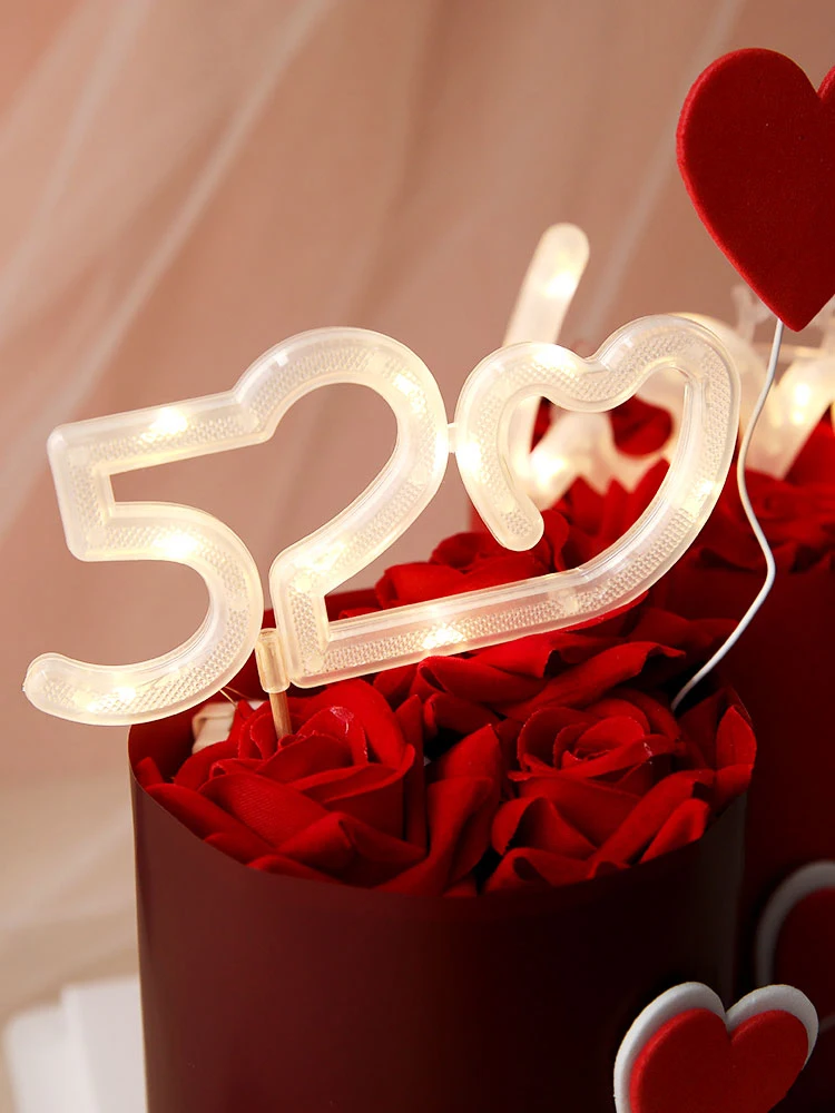 Love 520 Light Cupcake Topper หัวใจรักคนรักหวานเค้ก Topper สำหรับครบรอบวันวาเลนไทน์งานแต่งงานเค้กตกแต่ง