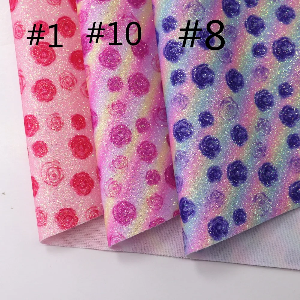 30cmx134cm Roll Printed Rose Fine Glitter Fabric Leather For Earring Bows Bags Home Decoration DIY  AY321