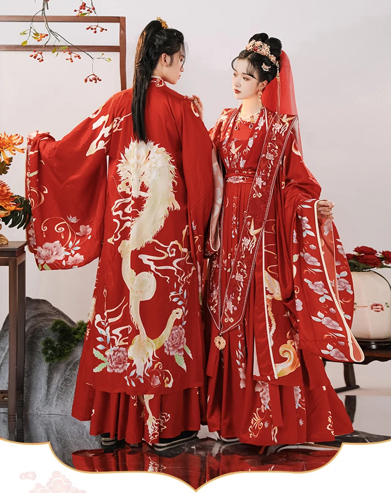 Chinese Ancient Hanfu For Couples Photography Cosplay Costume Chinese Wedding Hanfu Dress Red Sets For Men&Women Plus Size XL