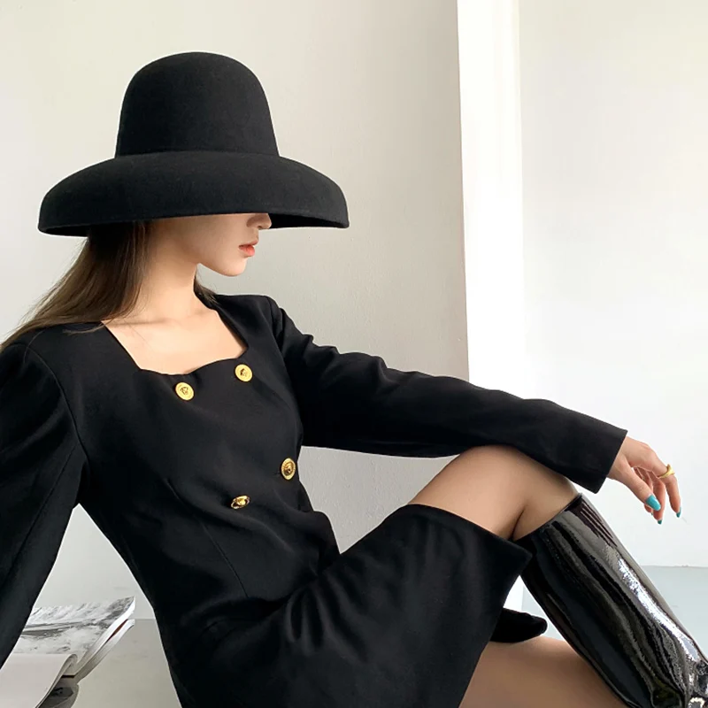 Vintage Hepburn Style Luxury Hat Fedora Hat Winter Warm 100% Wool Catwalk Model Custom Leisure Lady Black Cap Women Outdoor Hat