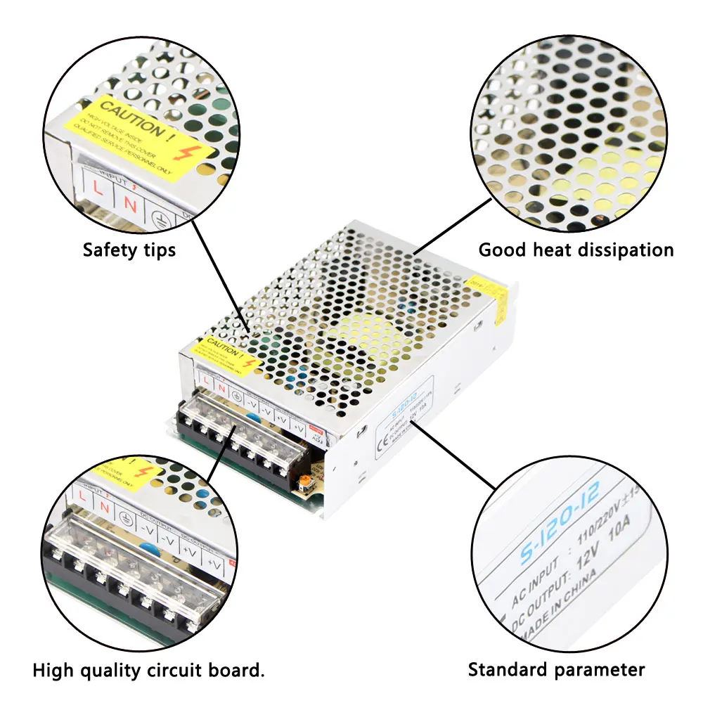 12V Volt Power Supply AC DC Transformer 220V 3 5 9 12 15 18 24V SMPS LED Driver Lighting Transformer DC Source 1A – 60A