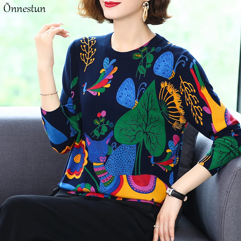 Lovely Print Women\'s Sweater Autumn Spring Fashion Women Clothing Pullover Pull Femme Long Sleeve Jumper Sweater For Women