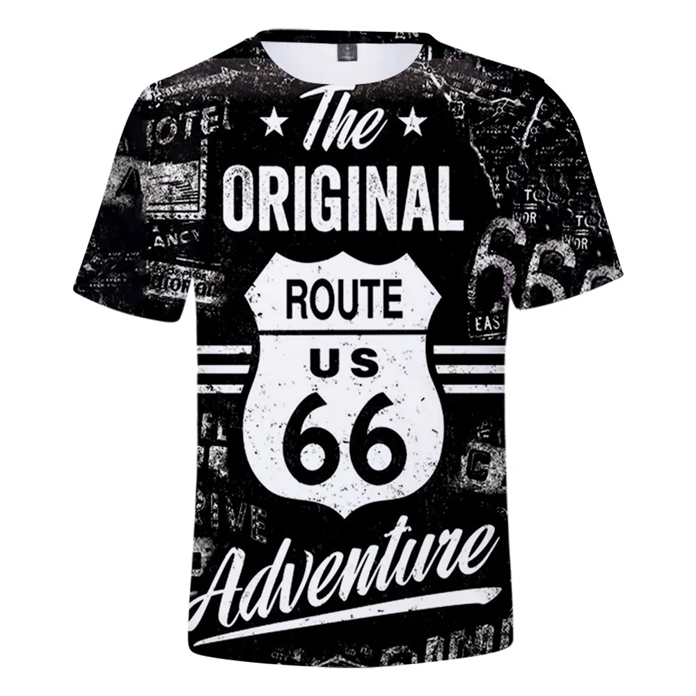 20210 New Arrival route 66 3D 프린트 어린이 티셔츠, 캐주얼 봄/여름 반팔 티셔츠 패션 키즈 탑스