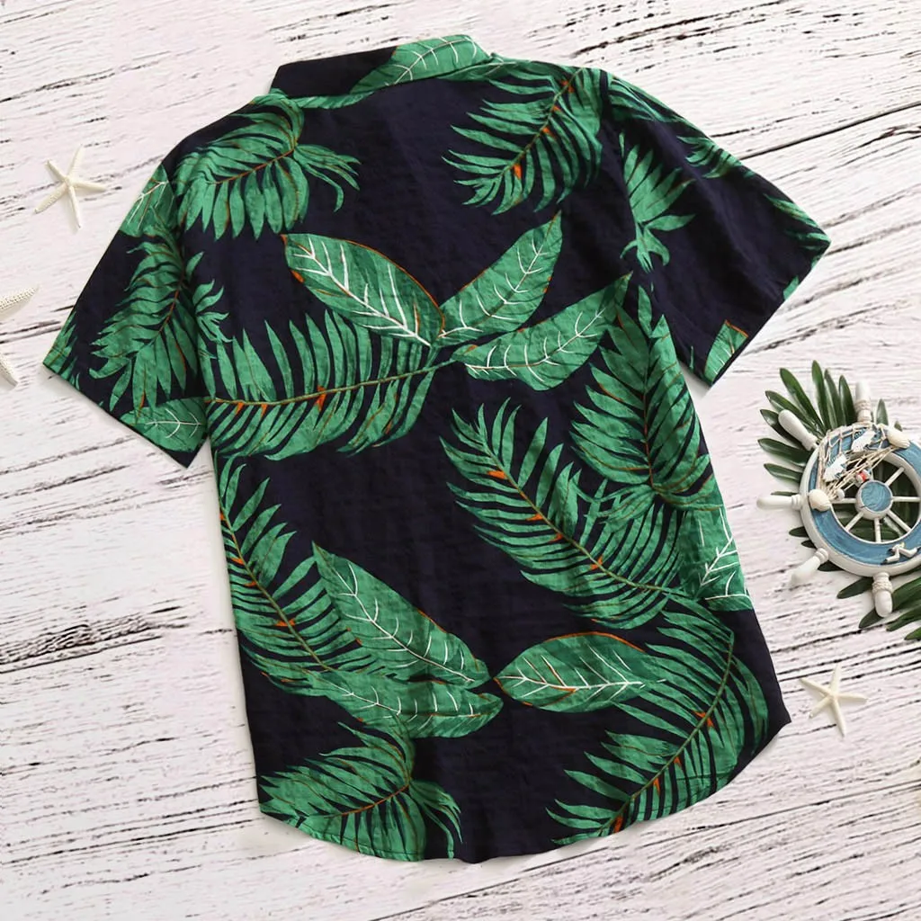 Oversized  Mens Hawaiian Shirt Fashion Casual Button Hawaii Print Beach Short Sleeve Quick Dry Top Blouse S-5XL рубашка мужская