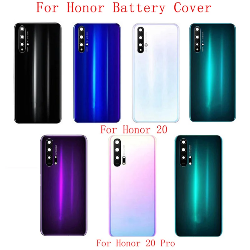 غطاء خلفي زجاجي لـ honor 20 pro ، غطاء بطارية بإطار عدسة الكاميرا وأجزاء إصلاح بالشعار