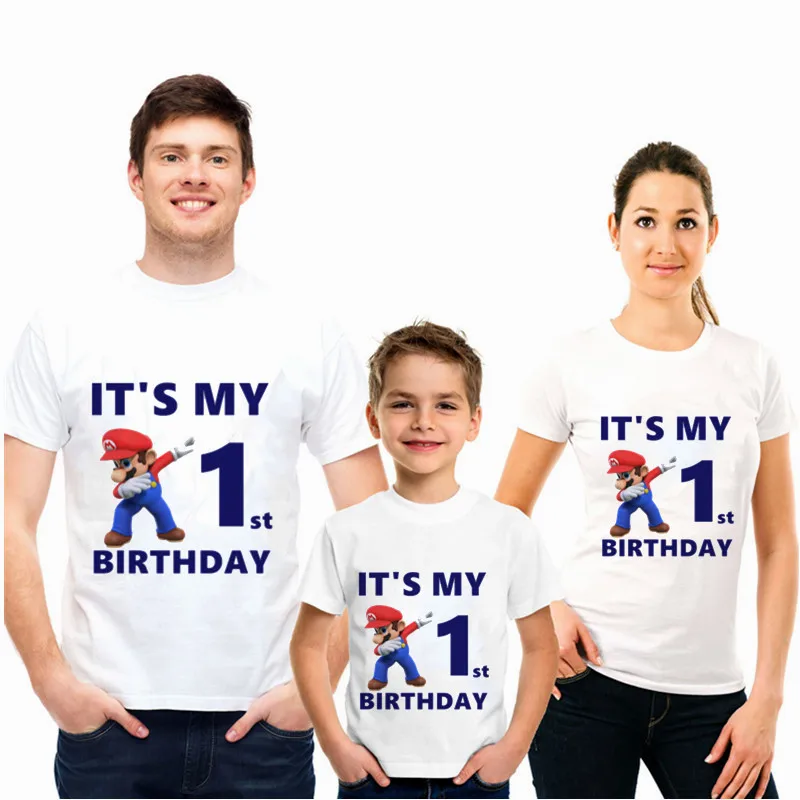 artoon Dab SuperMario Funny Family Matching Clothes T-Shirt Mommy and Me Clothes It Is My 1-10th Birthday Short Sleeve T-Shirt