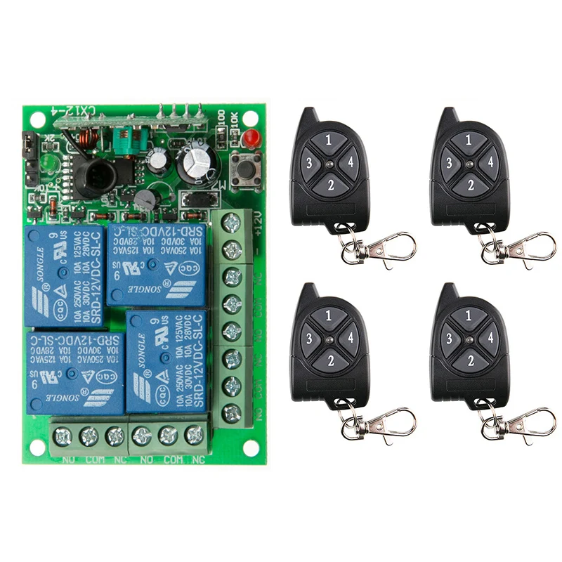 

433Mhz Universal Wireless Remote Switch DC 12V 24V 4 CH 4CH relay Receiver Module and RF Remote Control 433 Mhz Transmitter