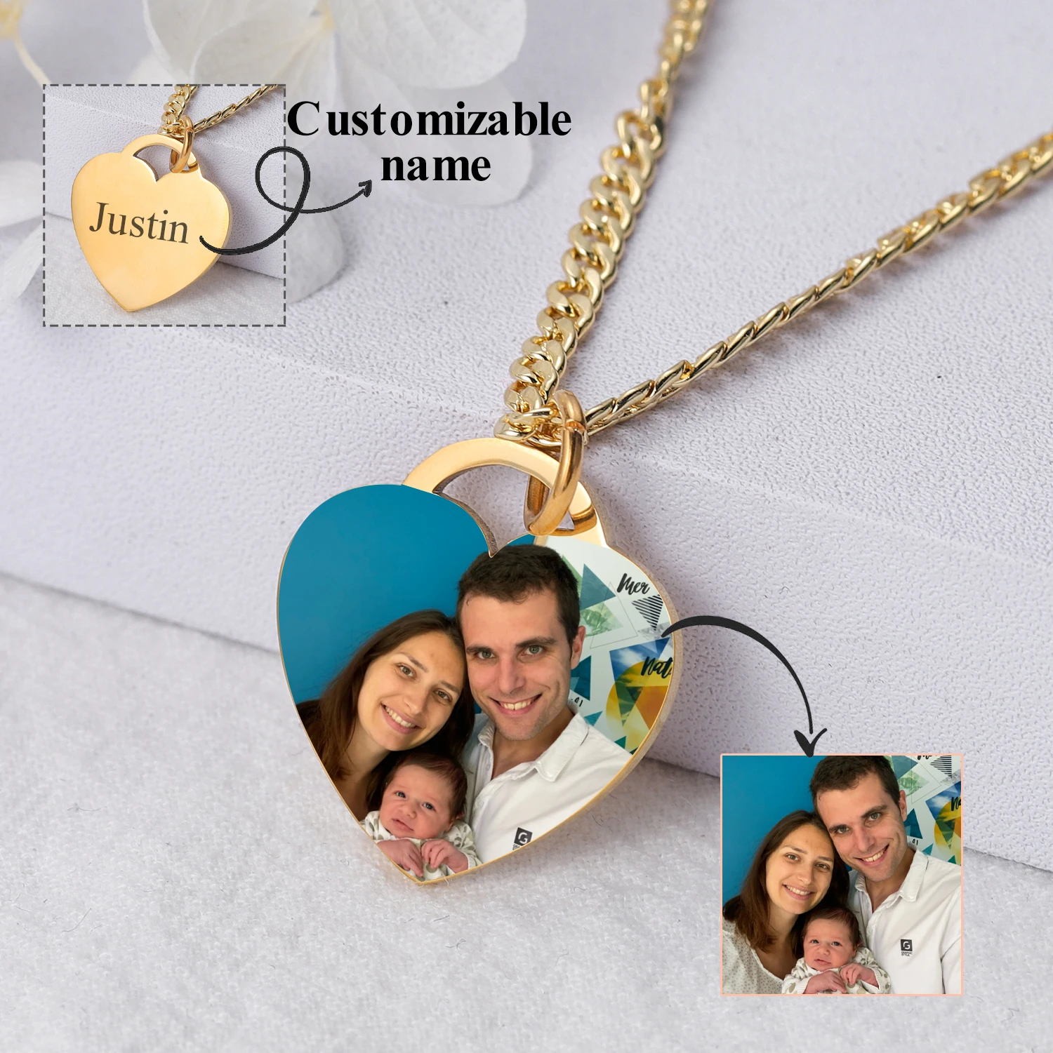 

Personalized Heart Shaped Photo Pendant Stainless Steel Photo Jewelry Necklace Custom Couples Photo Necklace For Memorial Gift