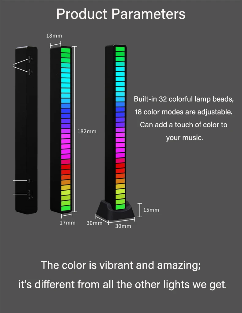 Rechargeable LED Strip Light Sound Control Pickup Rhythm Music Desktop Atmosphere RGB Light Bar Colorful Lamp for Car Decoration