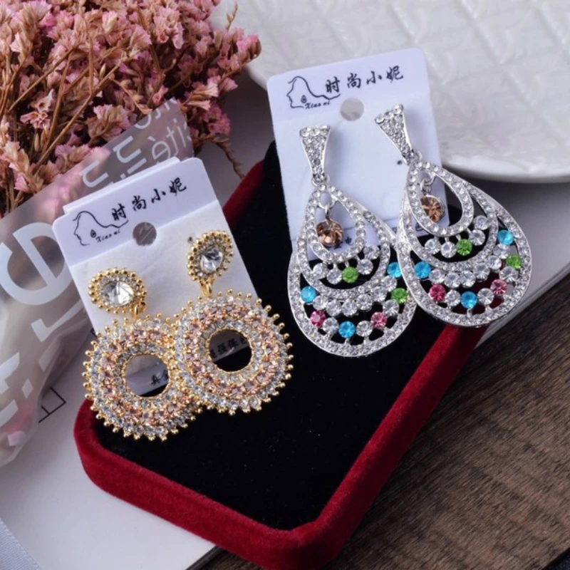 Fashion Simulated Pearl Crystal Flower Drop Earrings for Women Bride Wedding Party Earrings Gift Wholesale 12 Pairs Mixed Lot