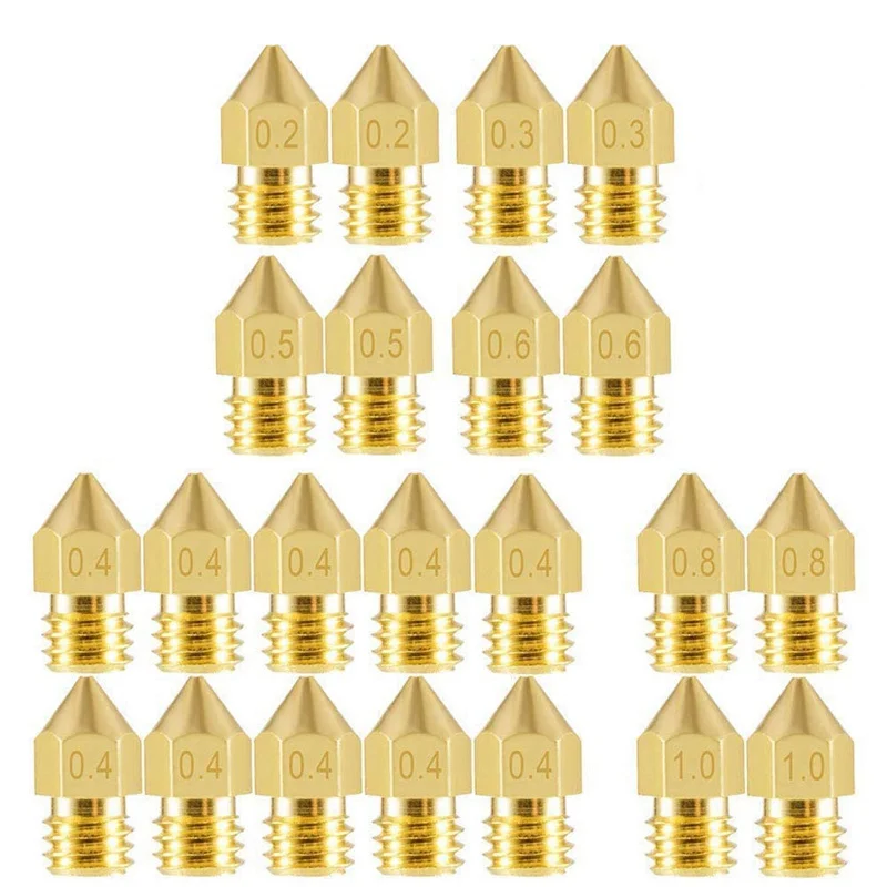 22Pcs MK8 Messing Mondstuk 0.2Mm 0.3Mm 0.4Mm 0.5Mm 0.8Mm Extruder Printkop Nozzle Voor 1.75Mm CR10 Ender-3 3D Printer Accessoires