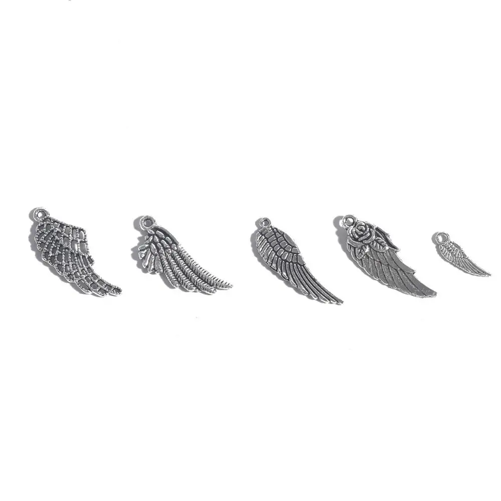 10/50pcs 5/9/11/19mm Tibetan Antique Silver Plated Wings Charm Pendant For Bracelet Necklace Jewelry Making DIY Earring Findings