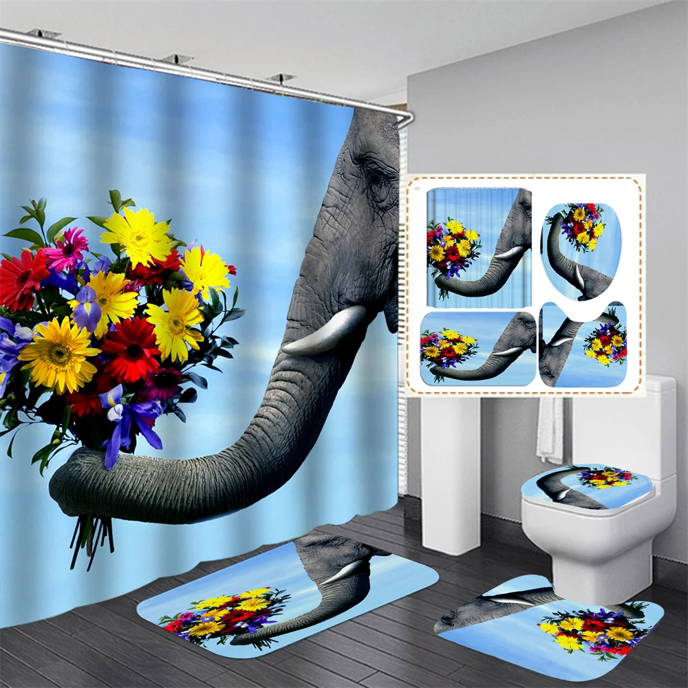 Elephant 3D Printing Bohemian Shower Curtain Waterproof Bathroom Curtain Set with Hooks for Home Decoration Cortinas De Baño