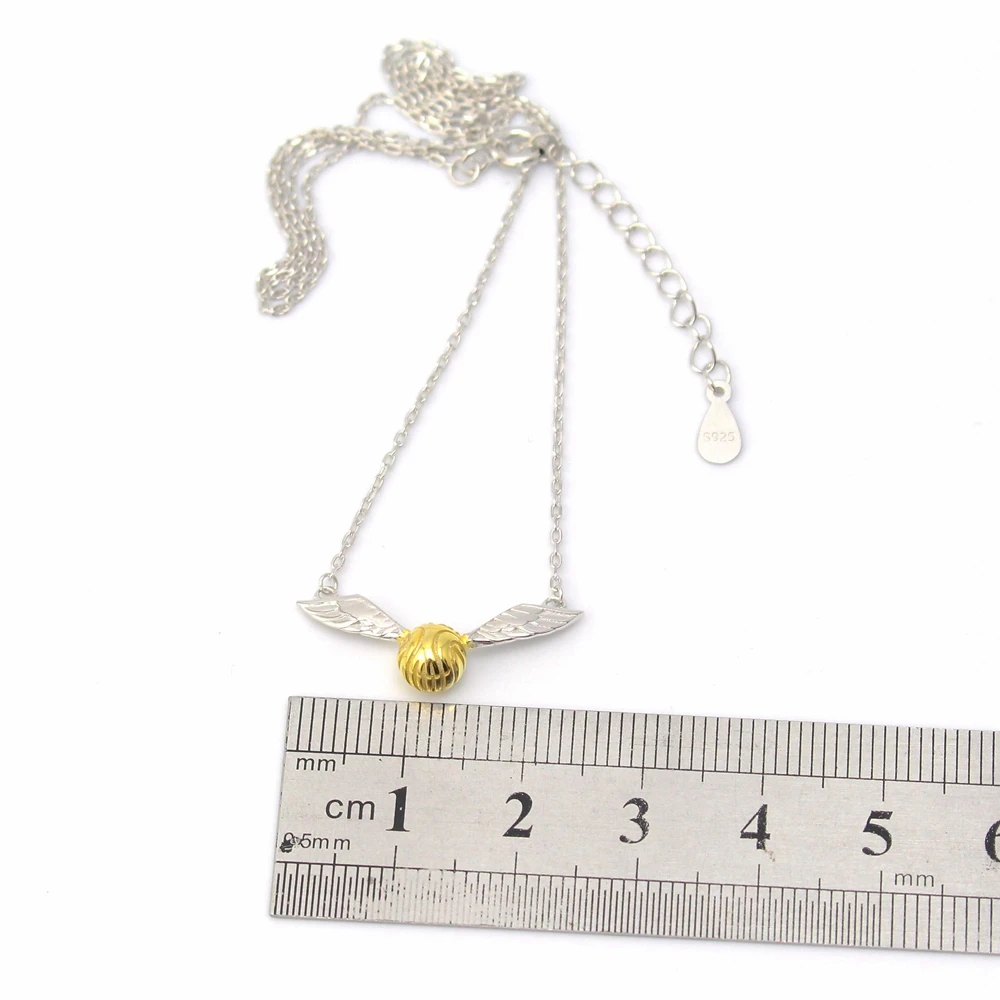 925 Sterling Silver Golden Snitch Pendant Necklace The Deathly Hallows Wing Charm Quidditch Gold Color Snitch Necklace