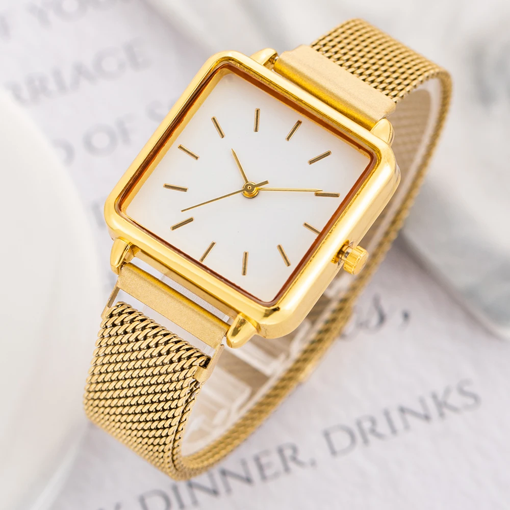 Montre carrée en or pour femme, bracelet en métal étanche, montre-bracelet habillée de sport pour femme, montres à la mode pour femme