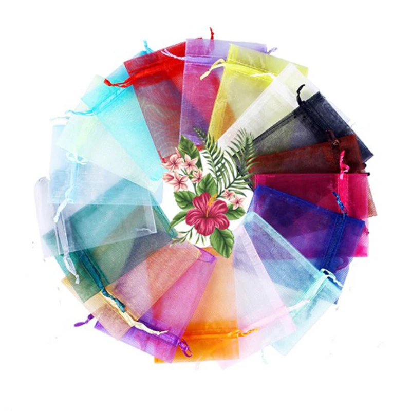 100Pcs/lot Wedding Gift Organza Bag Jewelry Tulle Drawstring Bag Jewelry Packaging Display & Jewelry Pouches