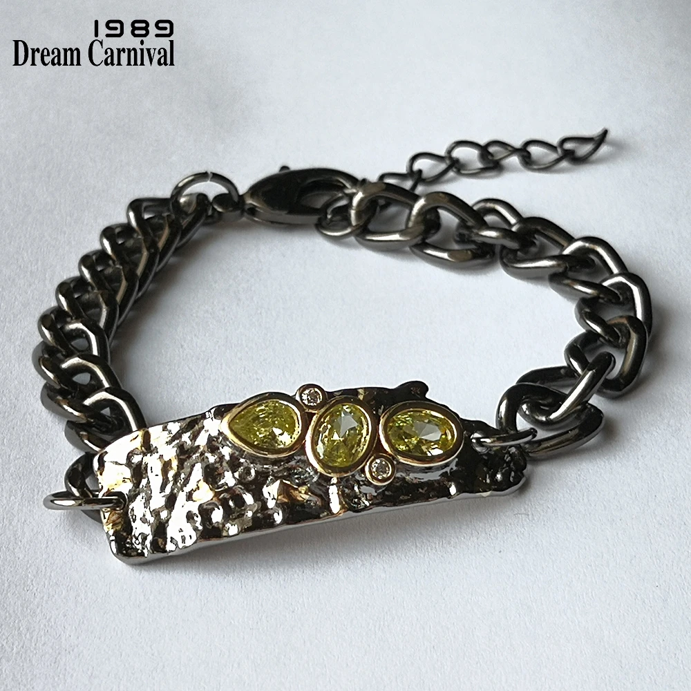 DreamCarnival1989 Bracelet & Bangles With Cool Black Metal Pendant for Women Olivine CZ Fashion Jewelry Pulseira Feminina WB1234