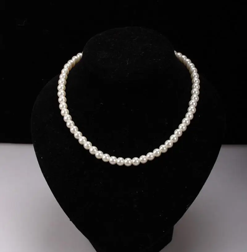Vintage Style Simple 8mm Elegant Big White Imitation Pearl Chain Choker Necklace For Women Wedding Necklace Fashion Jewelry Gift