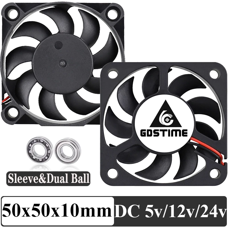 

2Pcs Gdstime 50mm 3D printer fan 50x50x10mm DC 5V 12V 24V 2Pin Mini PC Laptop Computer Cooler 5cm Cooling Axial Fans 5010