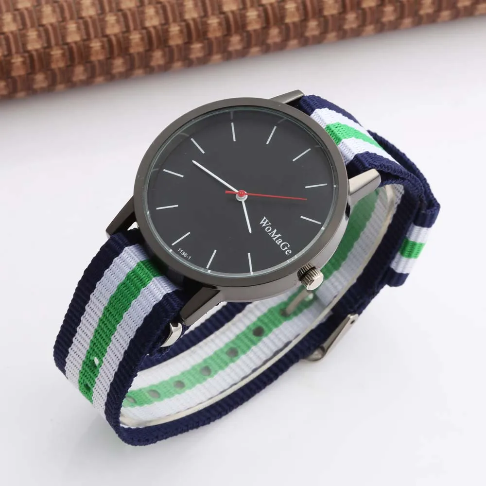 Geneva Nylon Fabric Watch Sport Thin Wrist WOMAGE Fashion Men Women Unisex Watch Canvas Quartz Dress Wrist Watches for Men Women