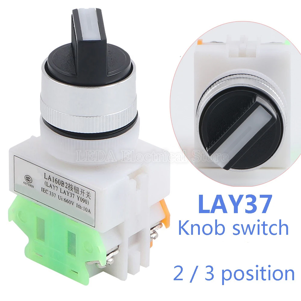 1Pcs LAY37-11X2 20X3 Y090 22mm Rotary Switch Knob Button 22mm 4 Screws Terminals 2 / 3 Position Self Locking / Self Reset