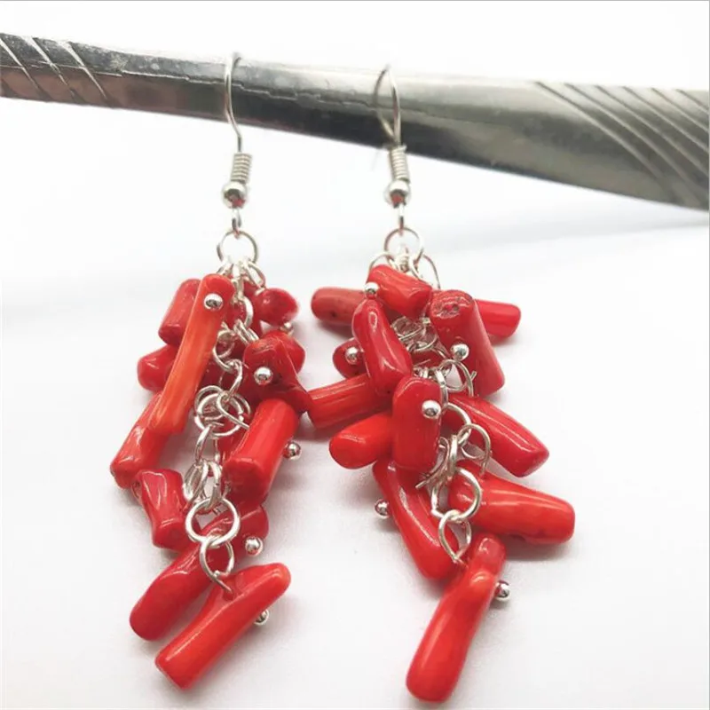 Boho Irregular Red Coral Stone Dangle Earrings for Women Original Design Handmade Hook Earrings Gifts Brinco Jewelry Accessories