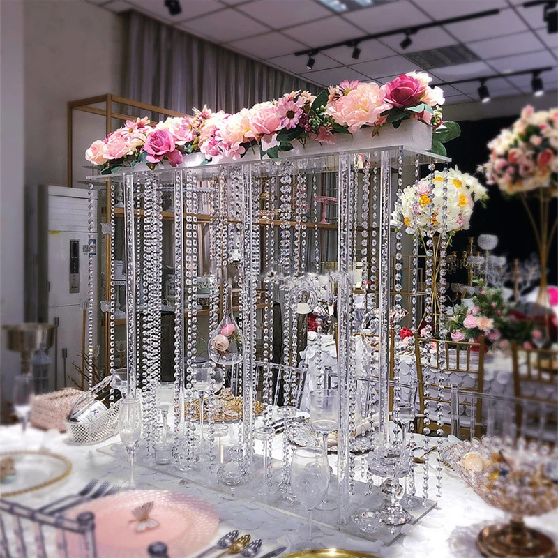 Acrylic road lead frame Wedding main table decoration European crystal bead chain partition Transparent dessert cake stand Party