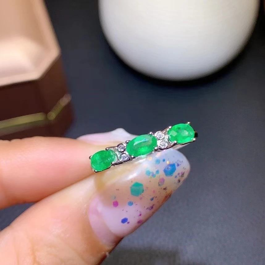 KJJEAXCMY fine jewelry 925 sterling silver inlaid natural emerald Women's fresh popular fashion gem adjustable ring support test