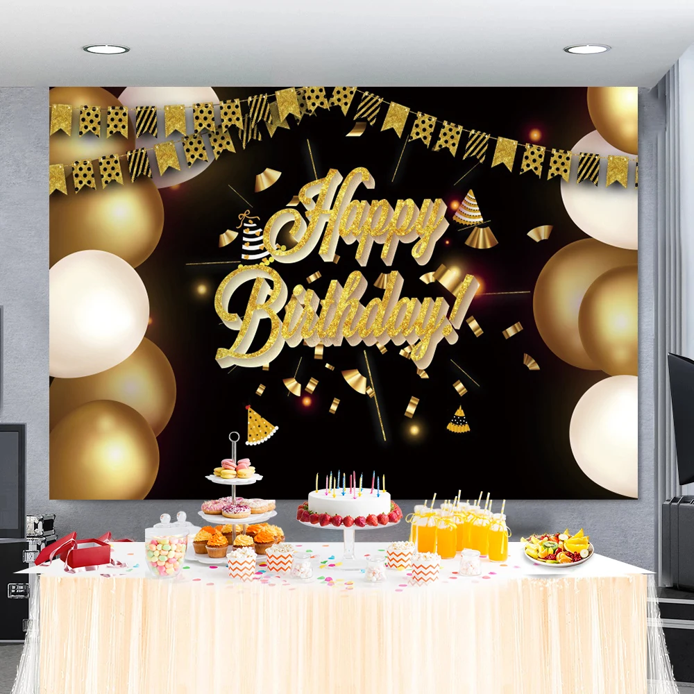 Laeacco Color Balloons Flags Birthday Party Banner Poster Customized Photo Backdrop Photography Background Photo Studio Shoot