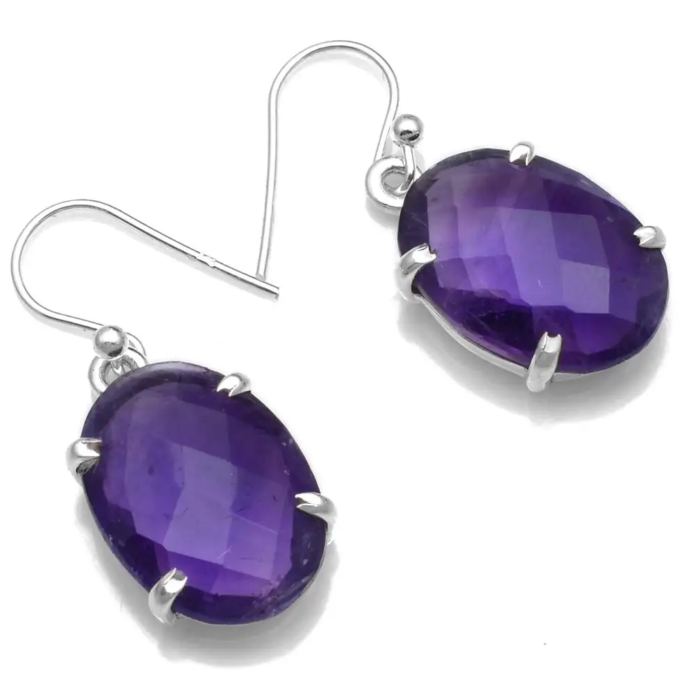 

Genuine Cut Amethyst 925 Sterling Silver Earrings, 32.6 mm, 2SE0423