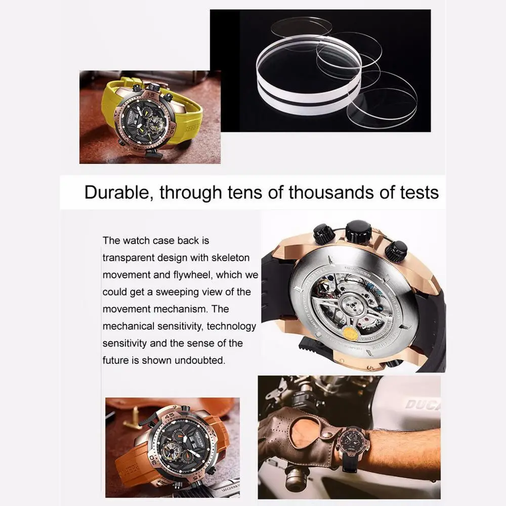 

Мужские автоматические часы Reef Tiger, спортивные мужские роскошные часы, водонепроницаемые механические наручные часы 100 м, панк, relogio, вечный календарь