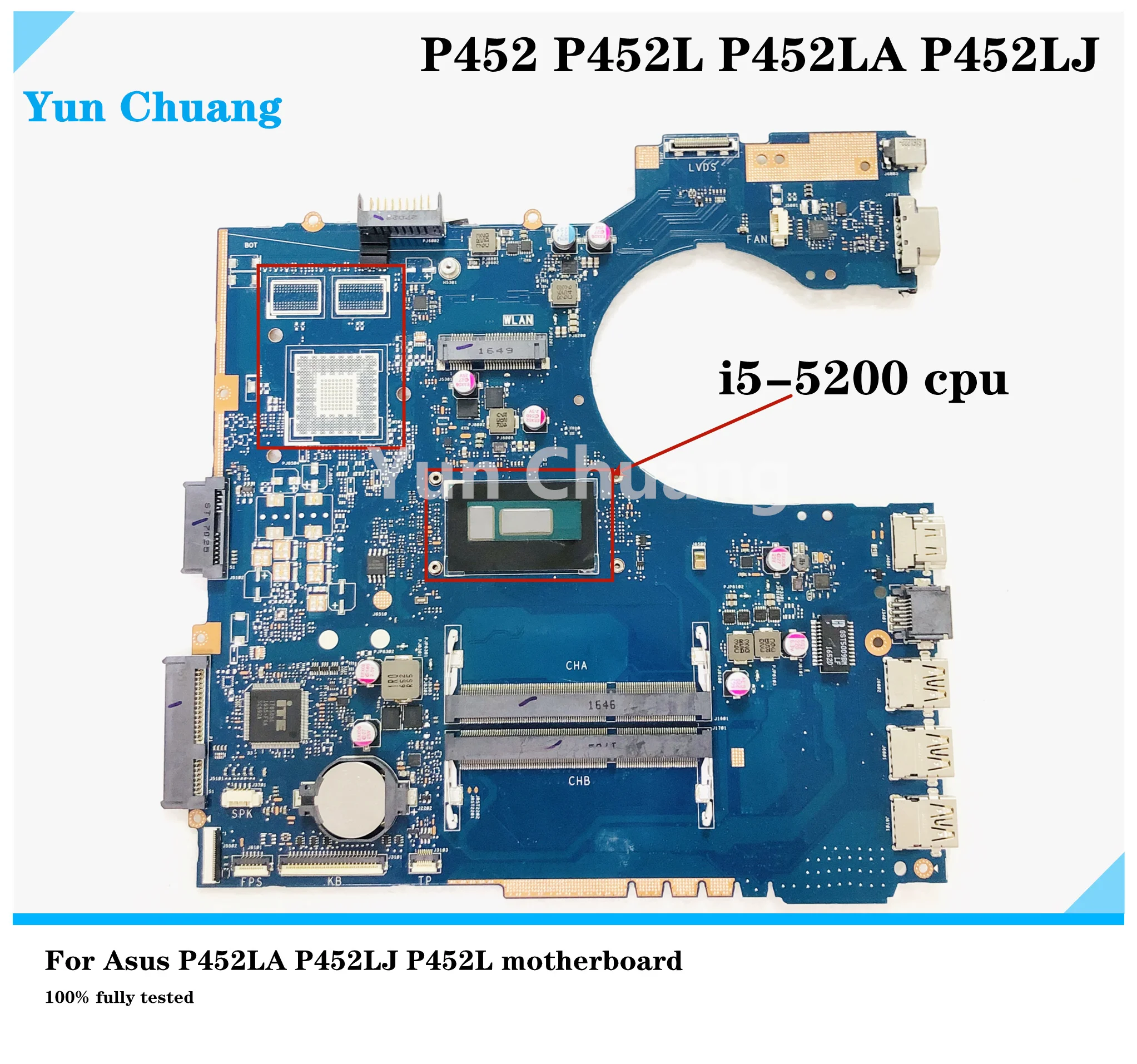 

P452LJ P452LA Motherboard For Asus P452 P452L P452LA P452LJ Laptop motherboard with i5-5200U CPU DDR3L Mainboard 100% tested