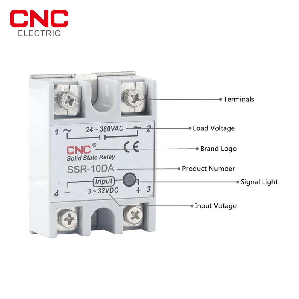 CNC Solid State Relay SSR 10DA 25DA 40DA DC Control AC White Shell Single Phase Without Plastic Cover 3-32V Input DC 24-380V