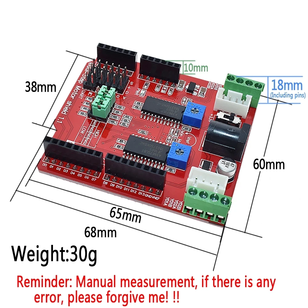 WAVGAT A3967 Dual Stepper Motor Driver Shield Module two-channel IO PWM CNC 3.3V 5V