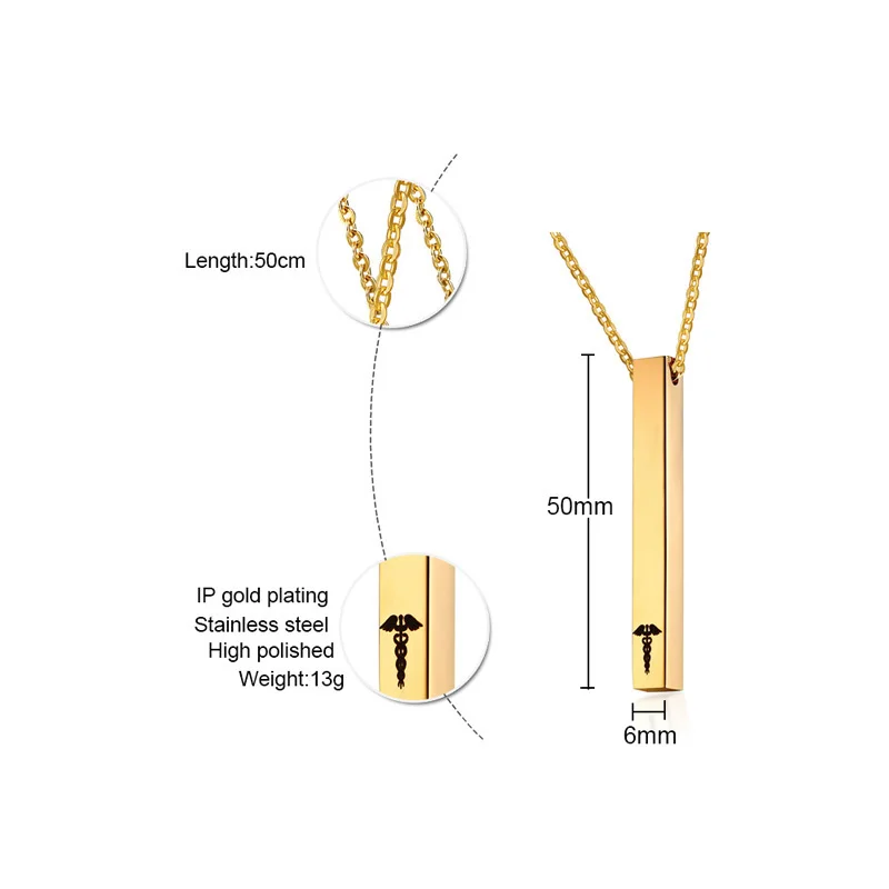 Lange Dainty Verticale Bar Ketting Voor Mannen Gepersonaliseerde Charm Hanger Rvs Aangepaste Naam