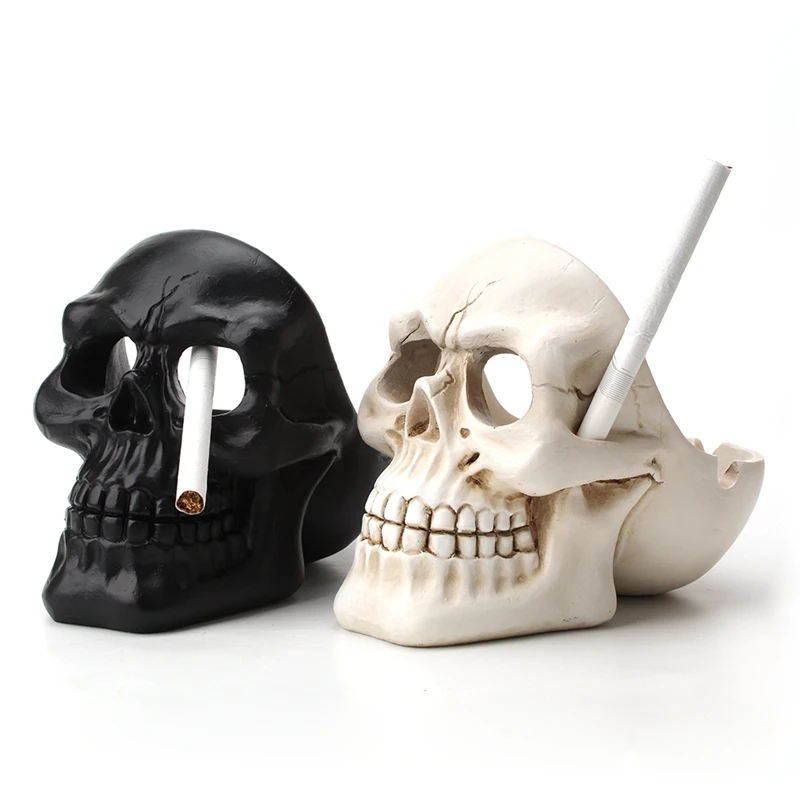 Skull Ashtray Tobacco Ash Box Sculpture Statue Container Decoration Retro Vintage Skull Home Office Bar Ornament Crafts Man Gift