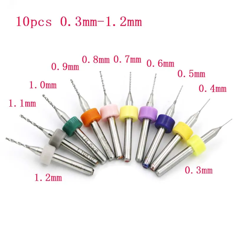 10pcs 0.3-1.2mm PCB Imprimir Circuito Carbide Micro Broca Tool Set