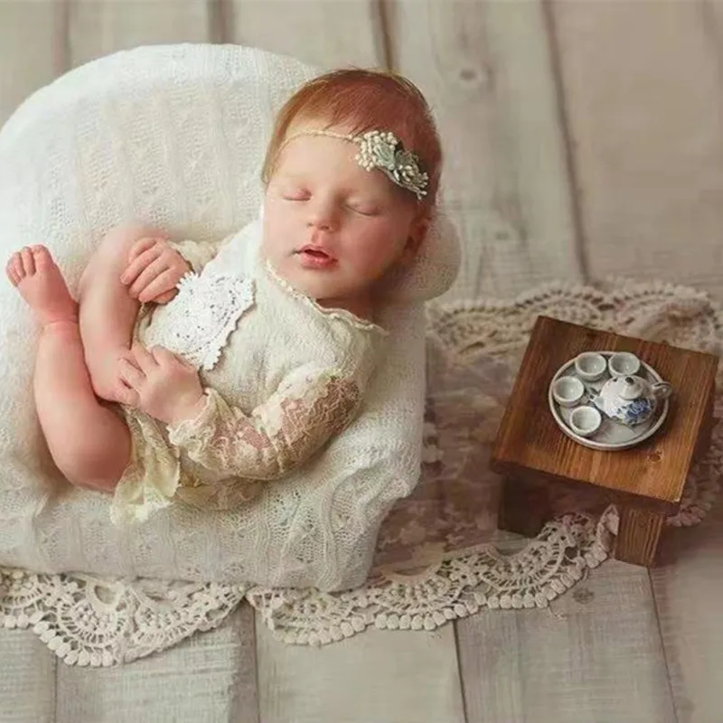 Mini Table Basse en Bois pour Photographie de Nouveau-Né, Tabouret Rond, Support à Gâteau Rétro, Accessoire pour Photo de Bébé Fille et Garçon