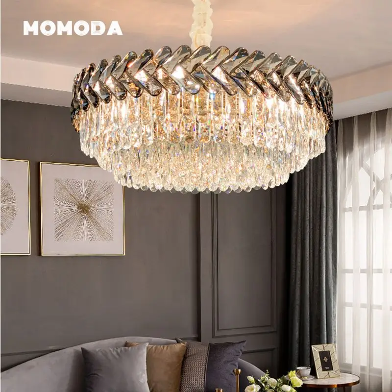 Luxury LED Chandeliers Lighting Postmodern Crystal Metal Round Rectangle Lamps Bedroom Living Room Dining Room Lights Fixture