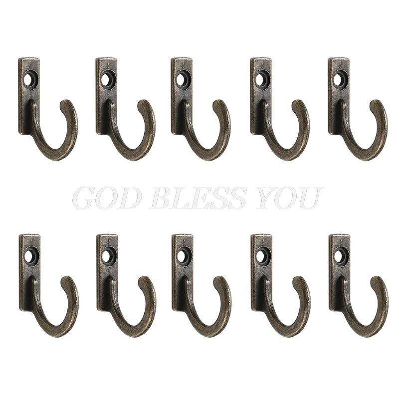 10 Pcs Storage Rack Single Prong Hook Bronze Silver for Coats Hats Cloth Hanger Towels Keys Mini Size Wall Cloth Hanger